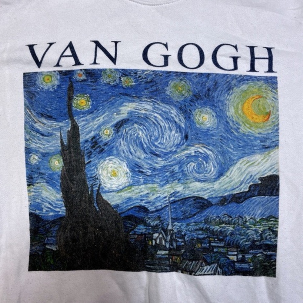 Van Gogh Shirt Starry Night Print‎ Off White Pullover Sweatshirt Medium